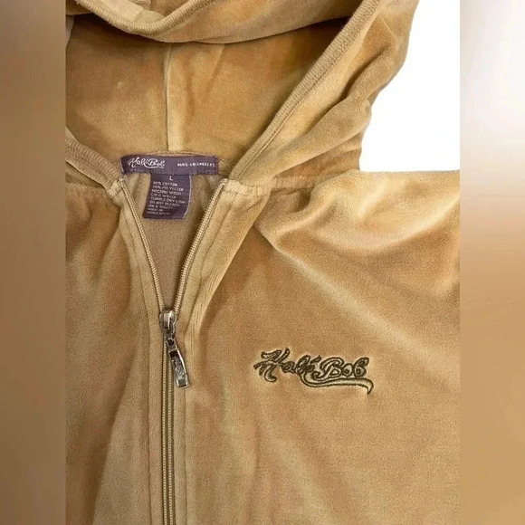 Bob Hale Velour Lightweight Brown Zip Hoodie Y2K Fashion Women’s size Large - Picture 8 of 13
